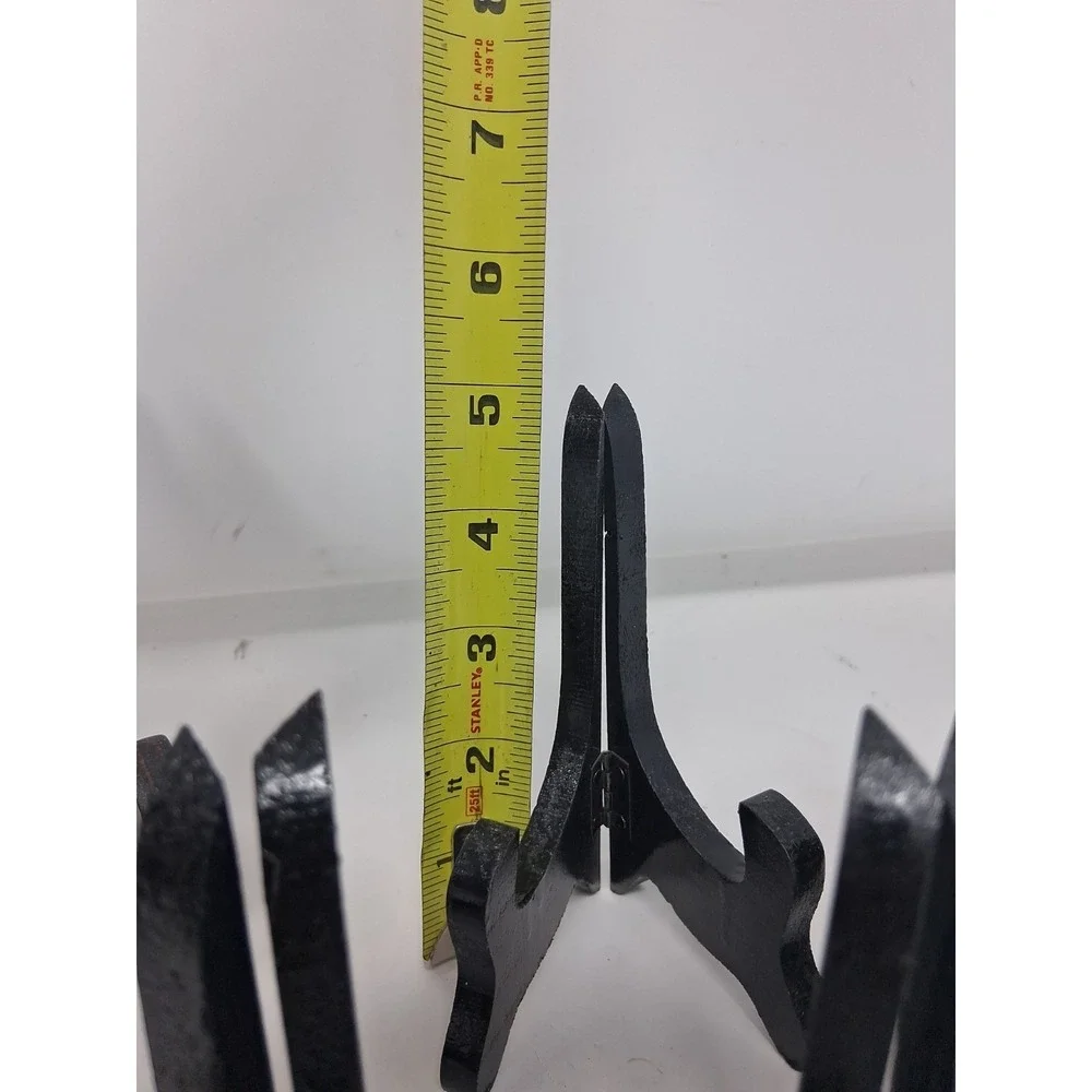 Hinged Easel Plate Holders Wooden Folding Set of 7 Black/brown. Q